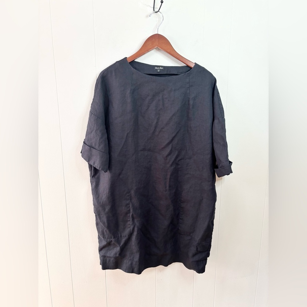 Steven Alan 100% linen black lagenlook boxy relaxed fit oversized mini dress SM